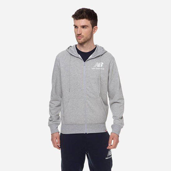 SUDADERA CON CAPUCHA NEW BALANCE ESSENTIAL STACKED FULL ZIP GRIS