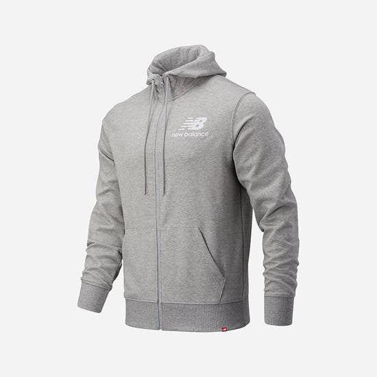 SUDADERA CON CAPUCHA NEW BALANCE ESSENTIAL STACKED FULL ZIP GRIS