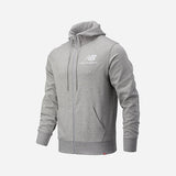 SUDADERA CON CAPUCHA NEW BALANCE ESSENTIAL STACKED FULL ZIP GRIS